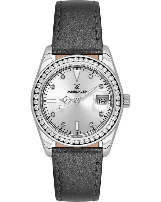 DANIEL KLEIN Crystals Black Leather Strap