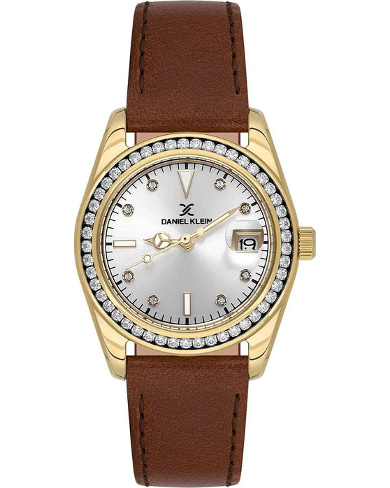 DANIEL KLEIN Crystals Brown Leather Strap