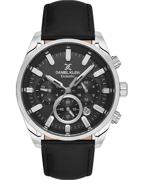 DANIEL KLEIN Chronograph Black Leather Strap