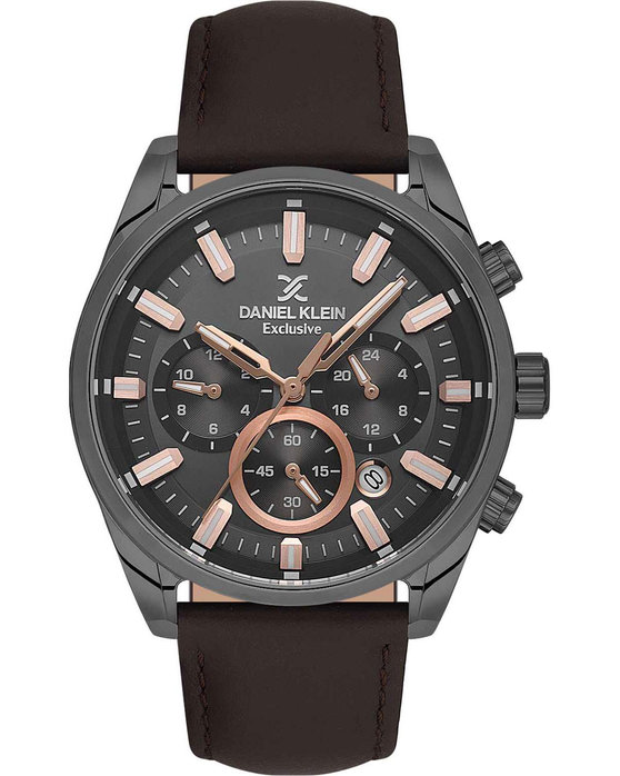 DANIEL KLEIN Chronograph Brown Leather Strap