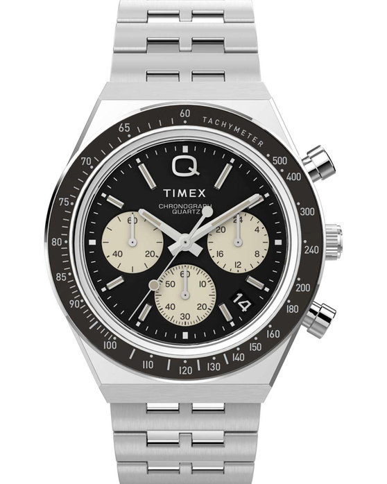 Q TIMEX Chronograph Silver Stainless Steel Bracelet