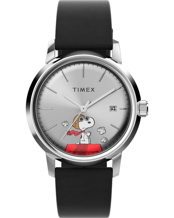 TIMEX Marlin x Peanuts Snoopy Flying Ace Automatic Black Leather Strap