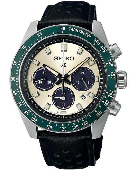 SEIKO Prospex 'Racing Sports' Speedtimer Solar Chronograph Black Leather Strap