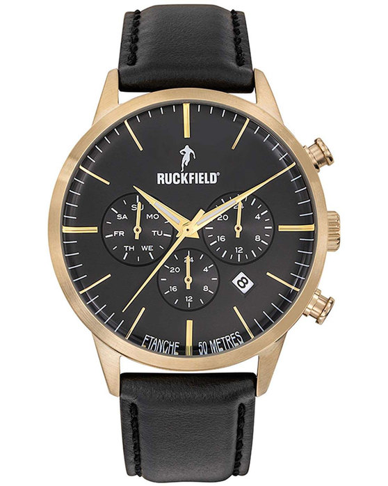 RUCKFIELD Dual Time Black Leather Strap