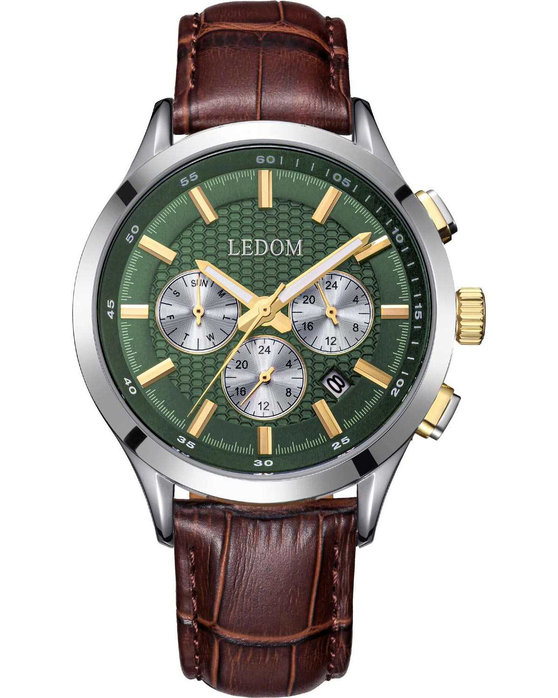 LEDOM Horizon Dual Time Brown Leather Strap