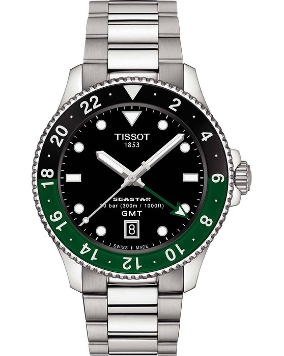 TISSOT T-Sport Seastar 1000 Dual Time GMT Silver Stainless Steel Bracelet