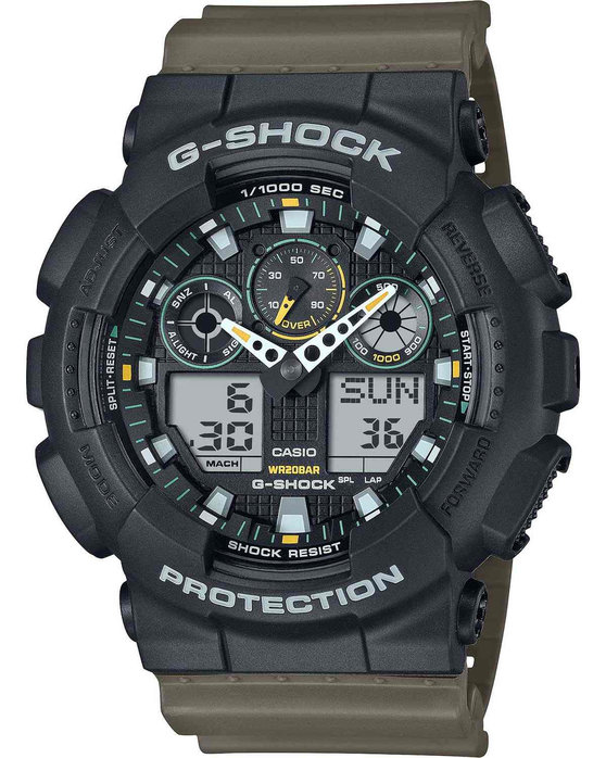 G-SHOCK Dual Time Chronograph Olive Green Rubber Strap