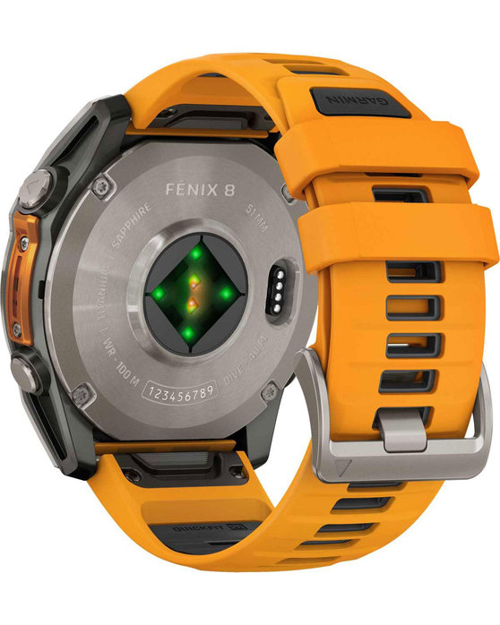 GARMIN Fenix 8 51mm AMOLED Sapphire Titanium with Spark Orange Silicone Band