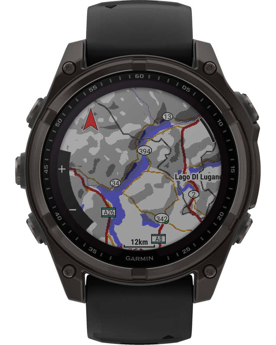 GARMIN Fenix 8 47mm Solar Sapphire Titanium Carbon Gray with Black Silicone Band (προπαρ.)