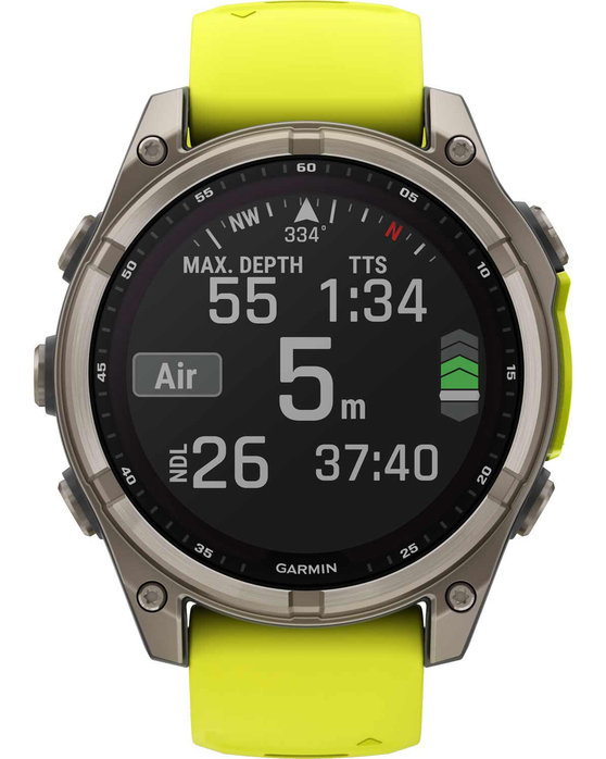 GARMIN Fenix 8 47mm Solar Sapphire Titanium with Amp Yellow Silicone Band (προπαρ.)