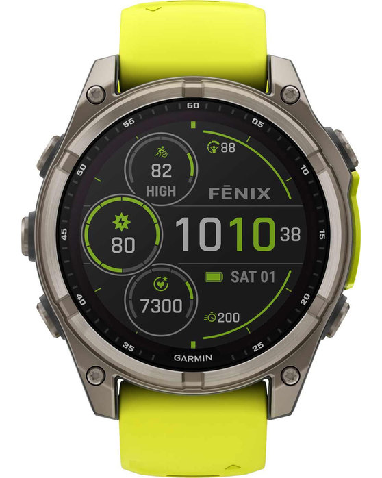 GARMIN Fenix 8 47mm Solar Sapphire Titanium with Amp Yellow Silicone Band