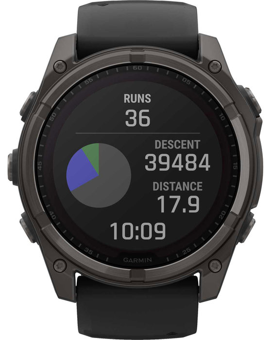 GARMIN Fenix 8 51mm Solar Sapphire Titanium Carbon Gray with Black Silicone Band (προπαρ.)