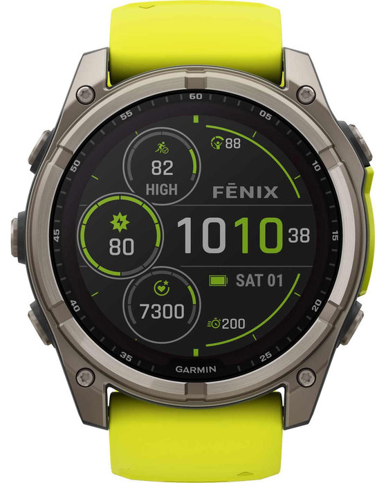 GARMIN Fenix 8 51mm Solar Sapphire Titanium with Amp Yellow Silicone Band (προπαρ.)