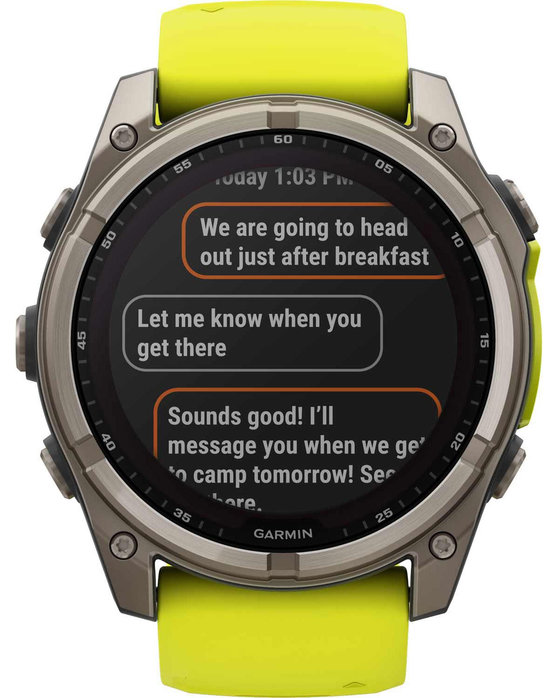 GARMIN Fenix 8 51mm Solar Sapphire Titanium with Amp Yellow Silicone Band (προπαρ.)