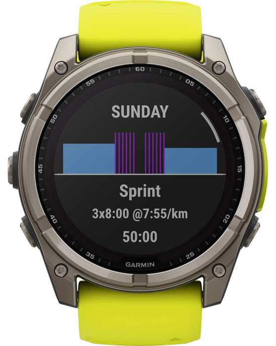 GARMIN Fenix 8 51mm Solar Sapphire Titanium with Amp Yellow Silicone Band (προπαρ.)