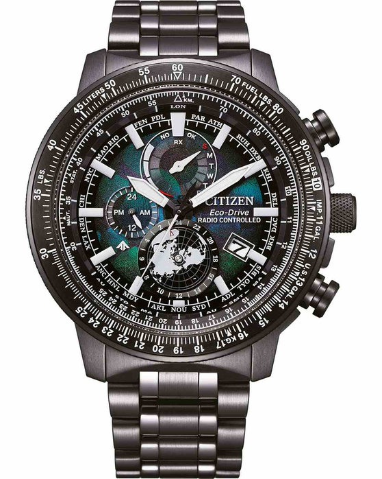 CITIZEN Promaster Geo Trekker Eco-Drive RadioControlled Dual Time Black Stainless Steel Bracelet