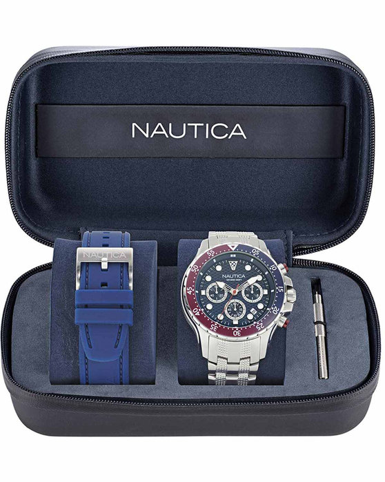 NAUTICA NST Chronograph Silver Stainless Steel Bracelet Gift Set