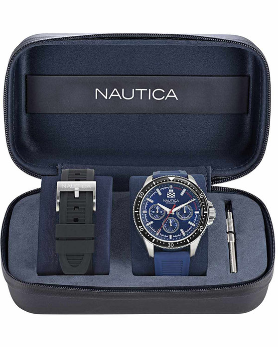 NAUTICA NCT Windrose Blue Silicone Strap Gift Set