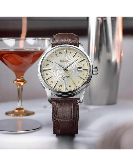 SEIKO Presage 'Acacia' Cocktail Time Automatic GMT Brown Leather Strap