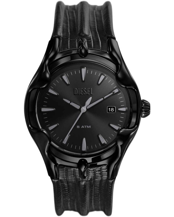 DIESEL Vert Black Leather Strap