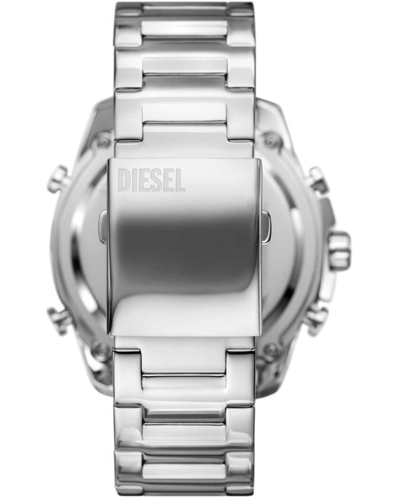 DIESEL Mega Chief Dual Time Silver Stainless Steel Bracelet