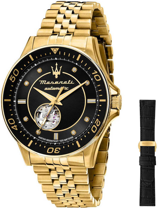 MASERATI Sfida Crystals Automatic Gold Stainless Steel Bracelet Gift Set