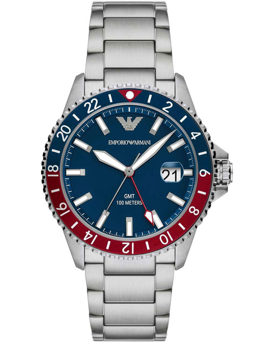 EMPORIO ARMANI Diver Dual Time Silver Stainless Steel Bracelet