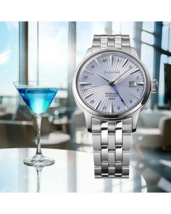 SEIKO Presage Cocktail Time GMT Automatic Dual Time Silver Stainless Steel Bracelet