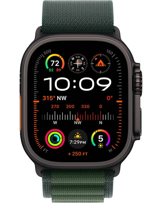 Apple Watch Ultra 2 GPS + Cellular 49mm Black Titanium Case with Dark Green Alpine Loop (Medium)