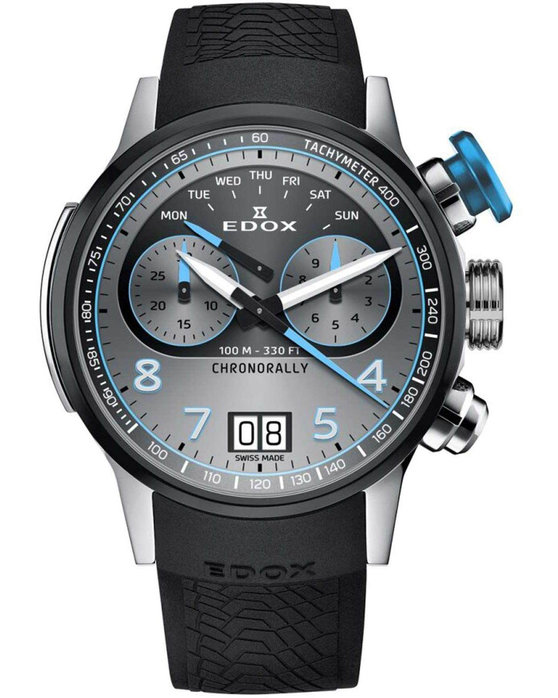 EDOX Chronorally Chronograph Black Rubber Strap