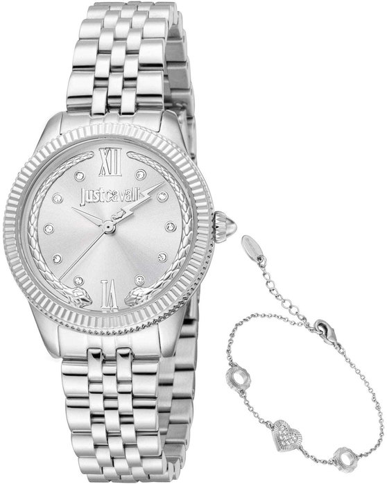 JUST CAVALLI Valentine Crystals Silver Stainless Steel Bracelet Gift Set