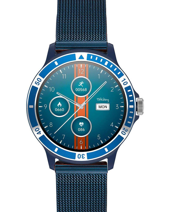 TEKDAY Smartwatch Blue Stainless Steel Bracelet