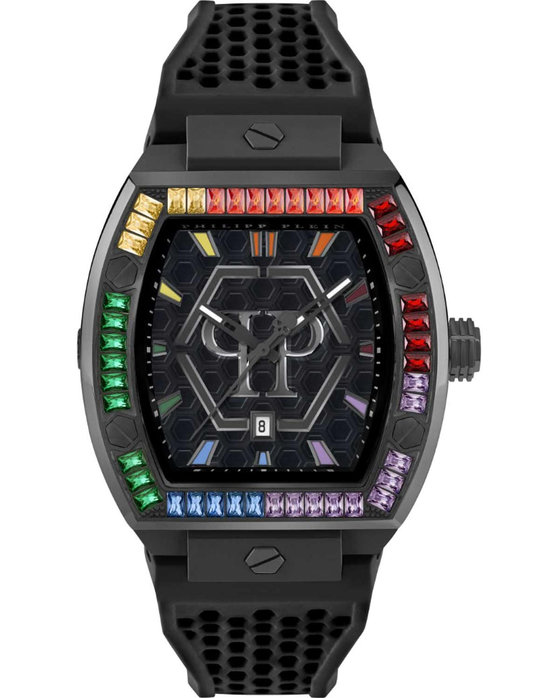 PHILIPP PLEIN The Hexagon Phantom Crystals Black Silicone Strap