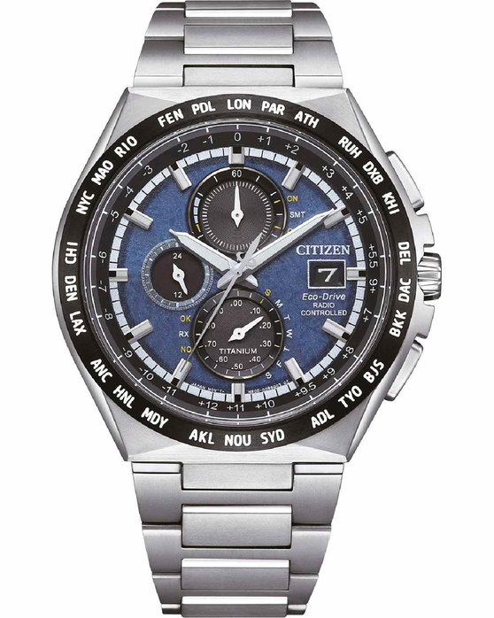 CITIZEN Eco-Drive RadioControlled Dual Time Chronograph Silver Titanium Steel Bracelet