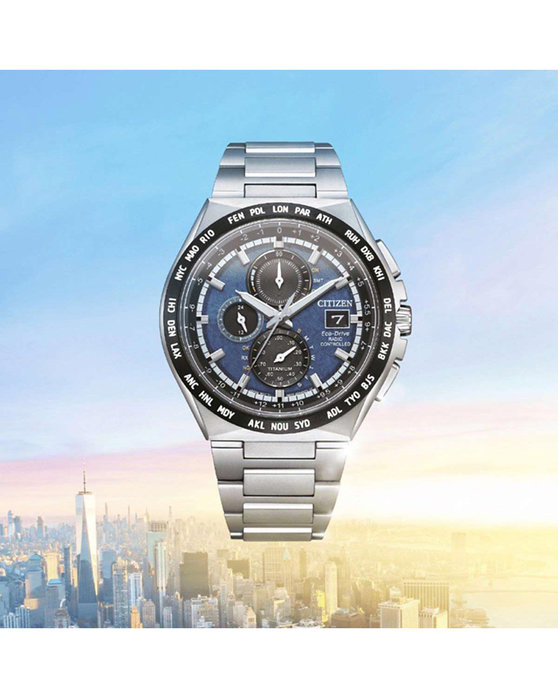 CITIZEN Eco-Drive RadioControlled Dual Time Chronograph Silver Titanium Steel Bracelet