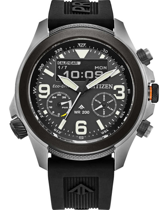 CITIZEN Promaster Land Eco Drive Dual Time Chronograph Black Polyurethane Strap