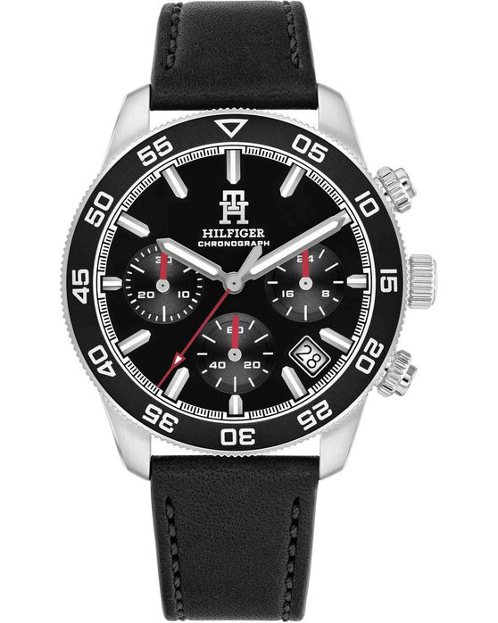 TOMMY HILFIGER Sport Chronograph Black Leather Strap