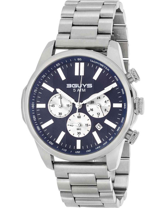 3GUYS Chronograph Silver Stainless Steel Bracelet