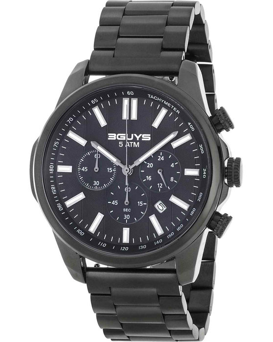 3GUYS Chronograph Black Stainless Steel Bracelet