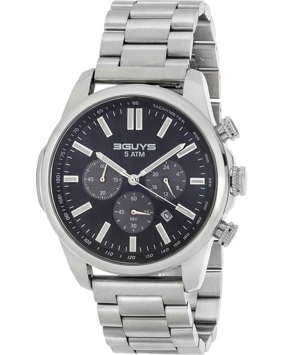 3GUYS Chronograph Silver Stainless Steel Bracelet