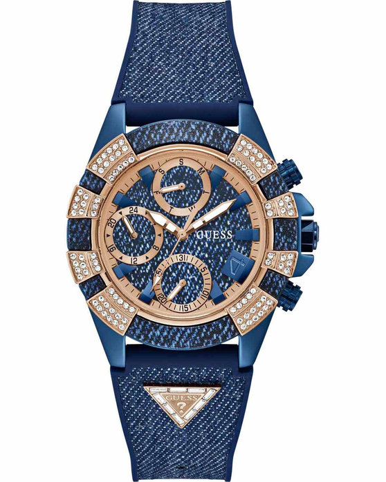 GUESS Iconic 40th Zircons Blue Rubber Strap