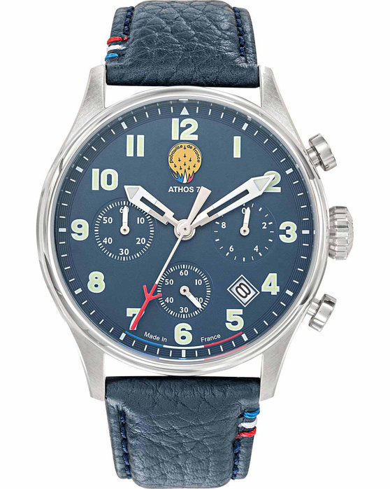 PATROUILLE DE FRANCE Athos 7 Chronograph Blue Leather Strap