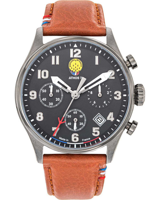 PATROUILLE DE FRANCE Athos 7 Chronograph Brown Leather Strap