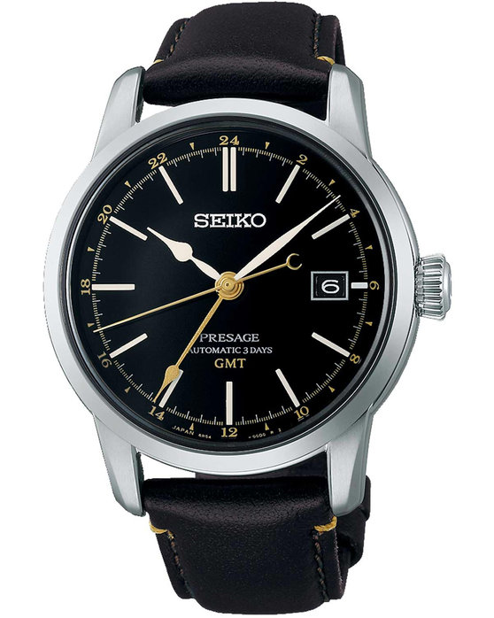 SEIKO Presage Craftsmanship Series Urushi Lacquer Dial GMT Black Leather Strap