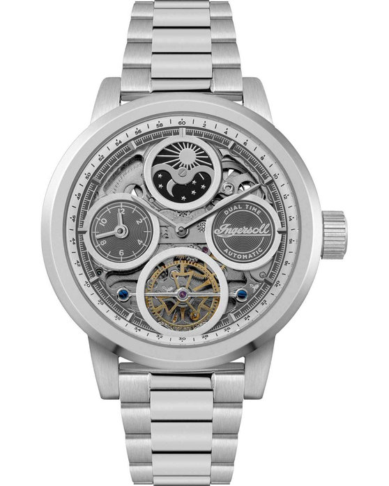 INGERSOLL Arc Automatic Dual Time Silver Stainless Steel Bracelet