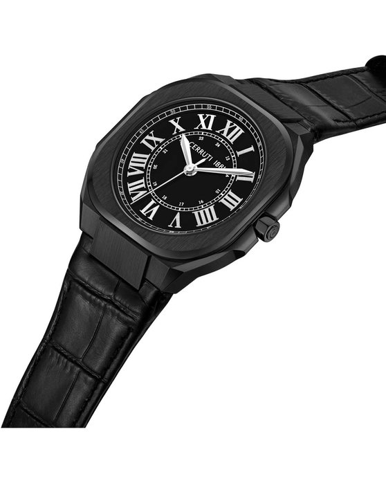 CERRUTI Leadri Black Leather Strap