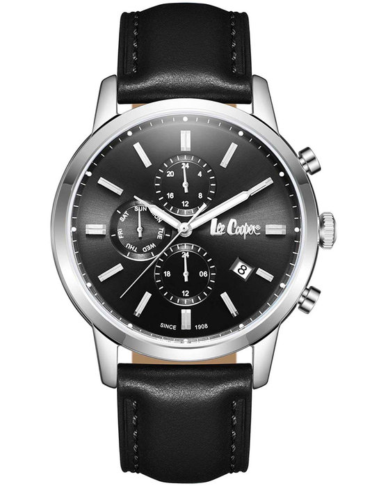 LEE COOPER Dual Time Black Leather Strap