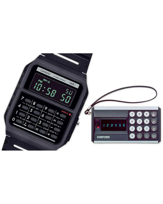 CASIO Vintage Mini Calculator Dual Time Chronograph Black Bio-Resin Strap