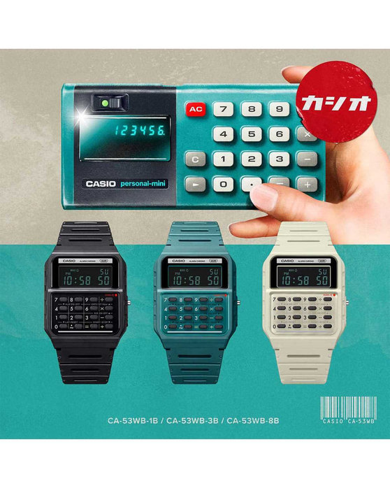 CASIO Vintage Mini Calculator Dual Time Chronograph Turquoise Bio-Resin Strap