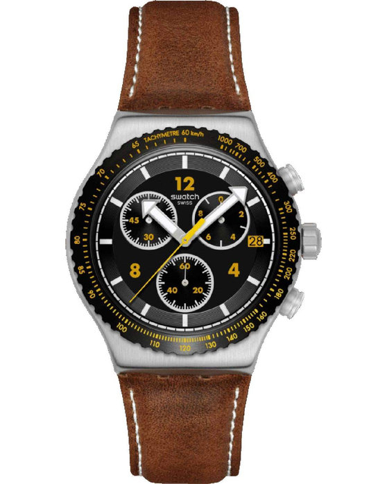 SWATCH Canyon Chaser Chronograph Brown Leather Strap